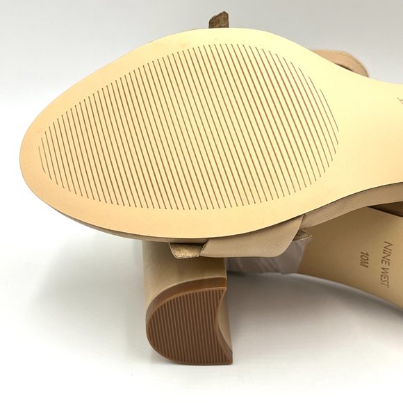 Nine West Womens Pruce Natural Nude Beige Tan Leather Block Heels Sandals Shoes - Picture 11 of 14